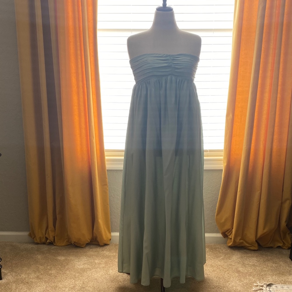 H&M Strapless Pleated Bandeau Light Green Dress